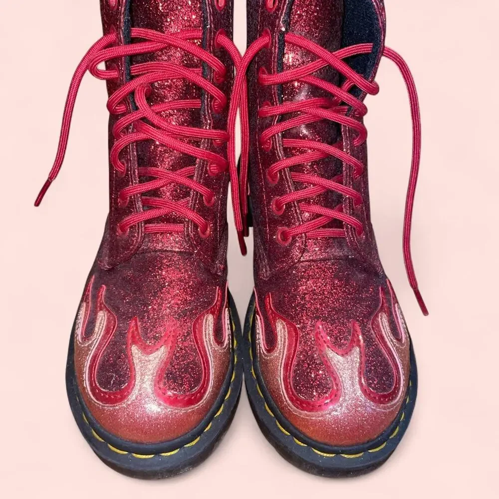 Dr Martens Red Glitter Flame 1460 Pascal Boots - Picture 3 of 7